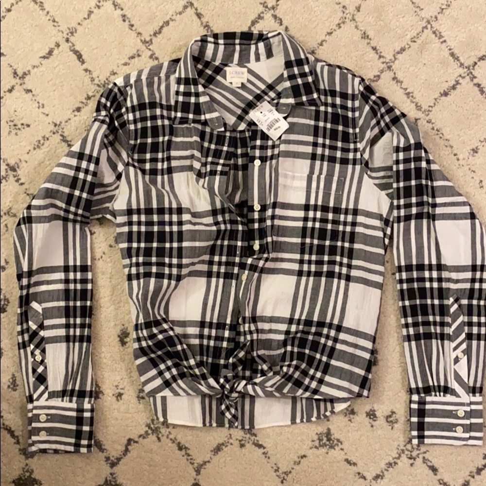 NWT J. Crew Factory long sleeve plaid w/ front tie - Picture 1 of 4